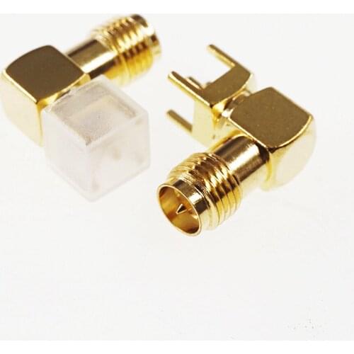 1000 pcs RP-SMA Connector Receptacle Male Pin 50 Ohm Through Hole Right Angle Solder Cross PN 132136RP Threaded Brass Gold Plate