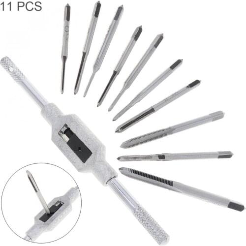 11pcs/lot Hand Tap & Die Set with High Speed Steel M1-M3.5 Taps and Tap Twisted Handle for DIY Repair Woodworking