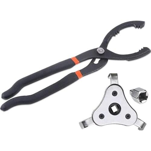 2Pcs 12inch Long Handle Oil Filter Plier and Universal Adjustable 3 Jaw 2 Way Oil Filter Wrench Remover Tool Set Perfect