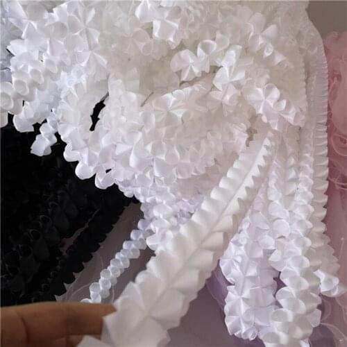 20Yards Pleated Black White Lace Ruffle Trim Gathered Ribbon Fabric DIY Wedding Dress Sewing Craft for Doll Clothing 38mm Wide