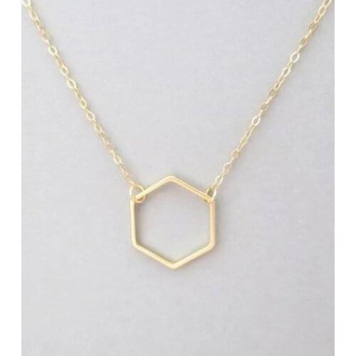 30 hollow Geometric Hexagon Necklace Simple Sexangle geometrical Open Line Hive Hexagon pendant Necklace lucky Polygon jewelry