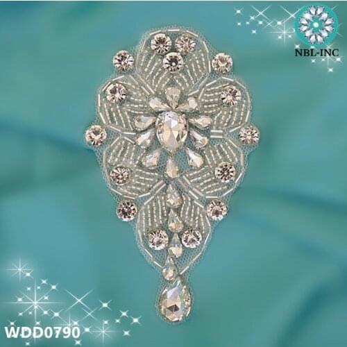30PCS )Wholesale bridal hand beaded sewing crystal rhinestone applique iron on for wedding dresses WDD0790