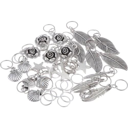 35 Pieces Hair Rings Braid Rings Hair Hoops Hair Loop Clips Pendant, Mixed