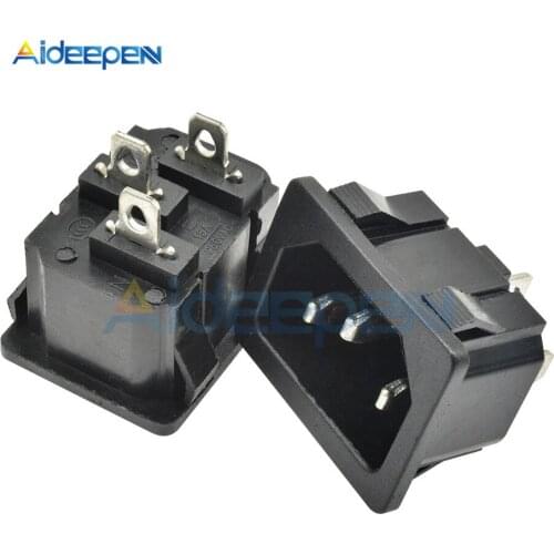5PCS AC250V10A IEC320 C14 Panel Mount Plug Adapter Iron Core Power Connector Socket 3Pin Inlet Power Plug Socket AC-04 Snap Type