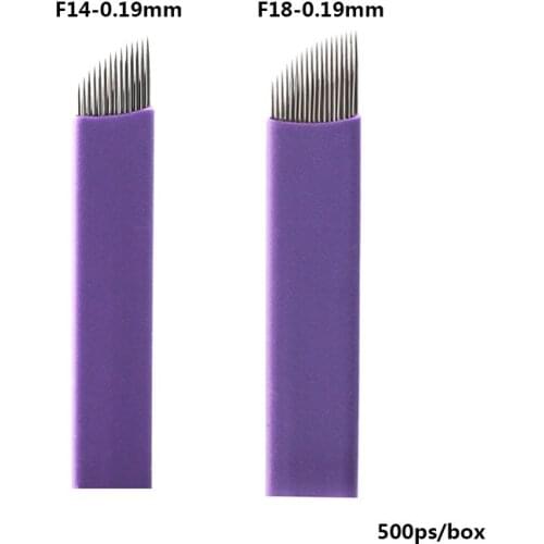 500 PCS 14 18 Pin 0.19mm Tattoo Needles Permanent Makeup Eyebrow Embroidery Blade For 3D Microblading Manual Tattoo Pen