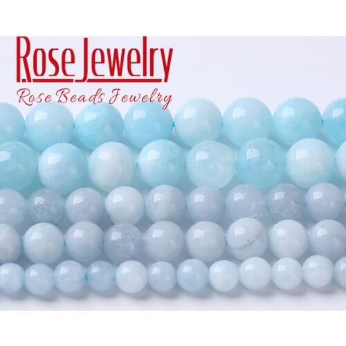 6mm 8mm 10mm Blue Aquamarines Beads Natural Stone Spacer Round Beads For Jewelry Making DIY Bracelet Ear 15" Strand Accessories