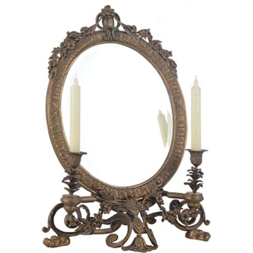 Bisini Antique European Luxurious Decorations American High-end Brass & Glass Mirror With Candlestick BF08-SJ100015
