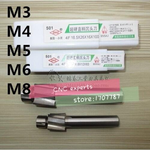 Free Shipping 5pcs 4 Flute AL HSS Counterbore End Mill M3-M4-M5-M6-M8 metric Endmill/sink holes drilling head milling cutter