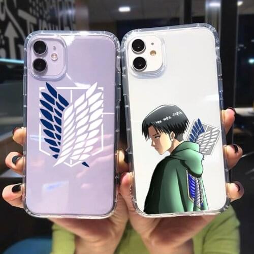 Hot Anime Attack On Titan Phone Case Transparent for iPhone 11 12 mini pro XS MAX 8 7 6 S Plus X SE20 XR Shockproof Cover Coque