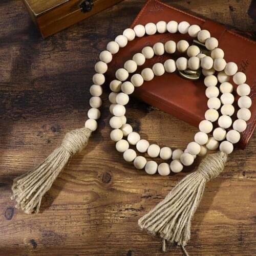 LIOOBO Wood Bead Garland with Tassels Farmhouse Beads Rustic Country Decor