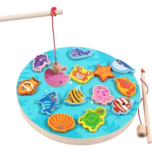 Kids Wooden digital magnetic Fishing Game 3D Puzzle Educational toys for children childrens games Fish toy Magnet Fishing Toy