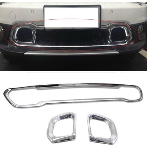 For Jeep Cherokee Not For Trailhawk Model 2014-2017 3pcs ABS Chrome Car Front Bumper Cover Front Grilles Bottom Racing Trim