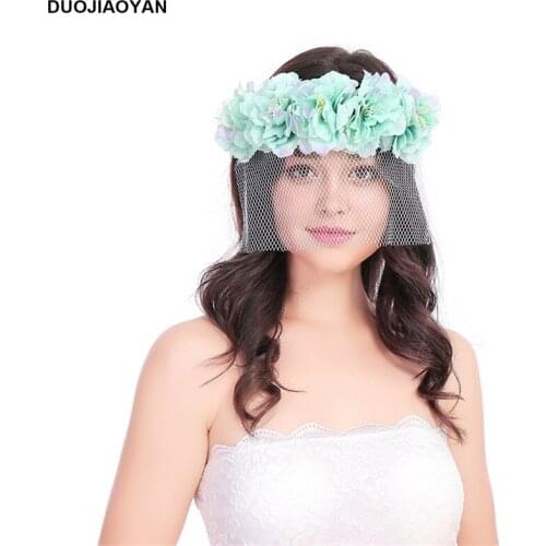 DUOJIAOYAN Mysterious veil hair hoop flower hair accessories women party lace headbands wedding brides flower crown