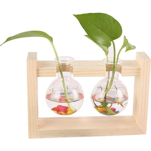 Hydroponic Vase 3 Style Desktop Decoration DIY Planter Balcony Solid Wood Sturdy Glass Bottle Vase Office Borosilicate Glass