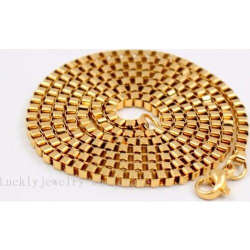 GNAYY 10pcs/ Lot Mens Women Jewelry stainless steel Gold 2mm 2.4mm Fashion box chain necklace 18''-32'' wholesale
