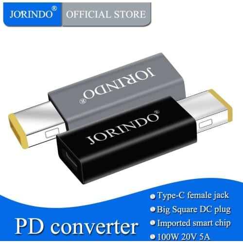 JORINDO Type-C female jack to big square plug Fast charge converter for Lenovo laptop,PD100W,USBC DC power converter