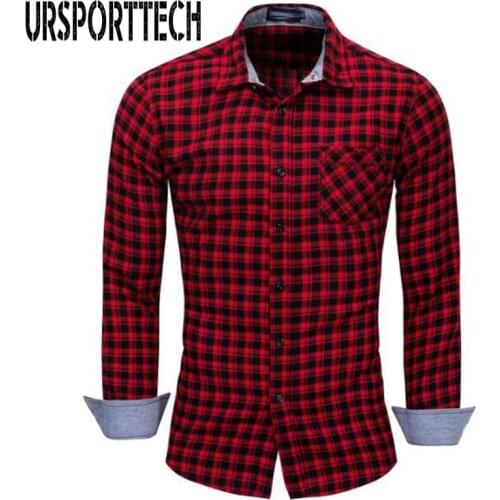Plaid Shirt 2019 New Spring Autumn Red Checkered Shirt Men Shirts Long Sleeve Chemise Homme Cotton Male Check Shirts