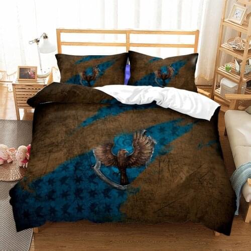Potter Magic School Badge 3d Bedding Set Blue Eagle Printed Bed Linen Set Digital Printing Bed Cover 2/3Pcs Adult Kids Best Gift