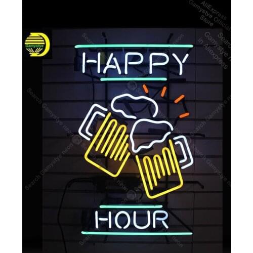 Neon Sign for Happy Hour neon Light Sign illuminated Business Display Beer Club Sign glass Neon Signs For Bar Pet Shop Sign