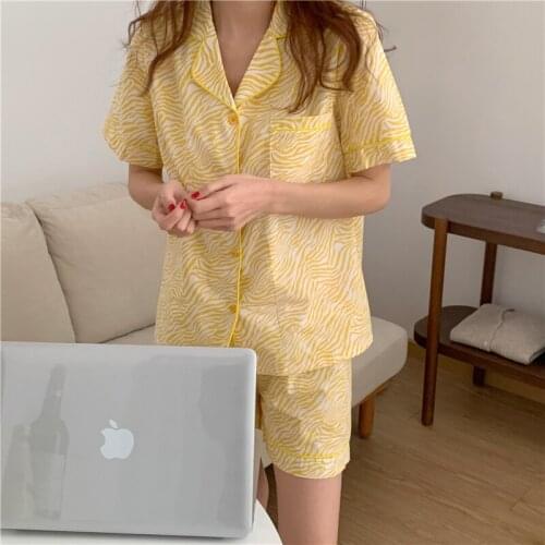Leopard sleepwear women pyjamas 2 piece set short blouse shorts suit homewear summer pajamas set cute sweet loungwear Y589