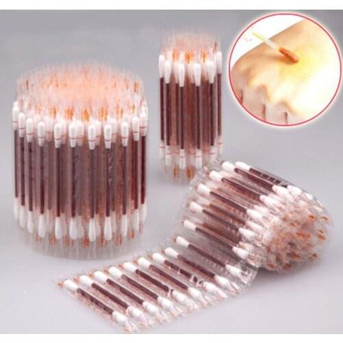 50PCS Disposable Cotton swabs Medical Iodophor Cotton Swab iodine cotton Stick Home Outdoor disinfection Emergency Tool
