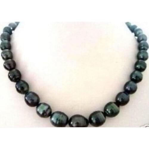 Genuine Natural 18''11-12mm baroque Natural tahitian black pearl necklace