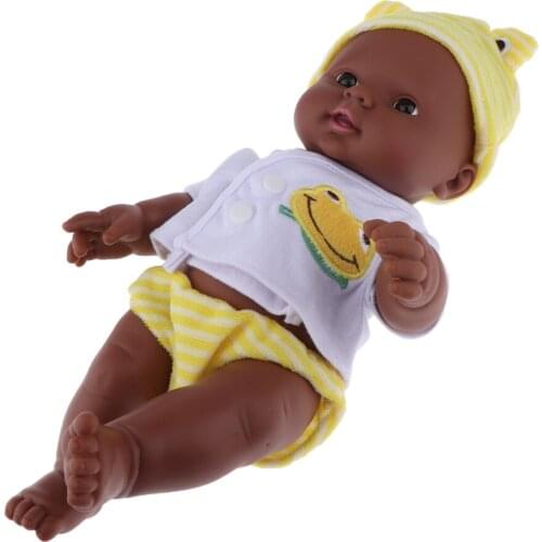 Real Life 12inch Reborn African Black Baby Doll Soft Vinyl Newborn Doll Toy for Kids Birthday Xmas Gifts (Yellow)