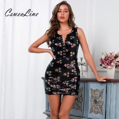 Sexy Black Vintage Sequin Summer Dress Women Elegant Night Club Party Ladies Dresses Sequined Bodycon Woman Dress