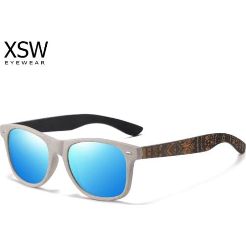 XSW Natural Bamboo Wooden Sunglasses Handmade Polarized Mirror Coating Lenses Temple Pattern Retro Pattern Sunglasses