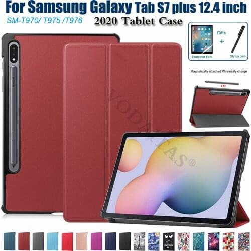 Ultra Slim 3-Folding smart Case Samsung Galaxy TAB S7 Plus 12.4'' Hard PC Back Cover for SM-T970 T975 Magnetic Case+Film