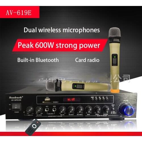 600W 220V 2.0 Channel High-power Bluetooth Power Amplifier Dual Wireless Microphone Card U Disk Radio Home Power Amplifier