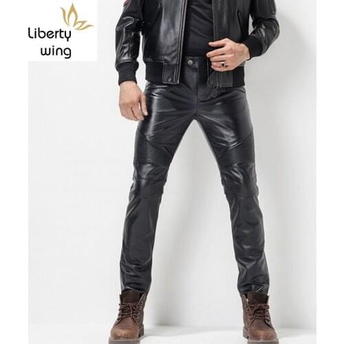 Windproof Thicken Winter New Mens Slim Genuine Leather Cow Male Fashion 2020 Zipper High Quality Brand Pants Plus Size 36