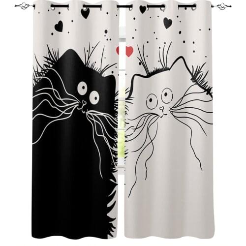 Black White Cat Blackout Curtains for Living Room Modern Shading Window Drapes for Kids Bedroom Kitchen