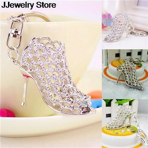 Women New Style Chic High Heel Crystal Rhinestone Keychains Shoe Keyring Charm Handbag Key Holder Girl Bag Pendant