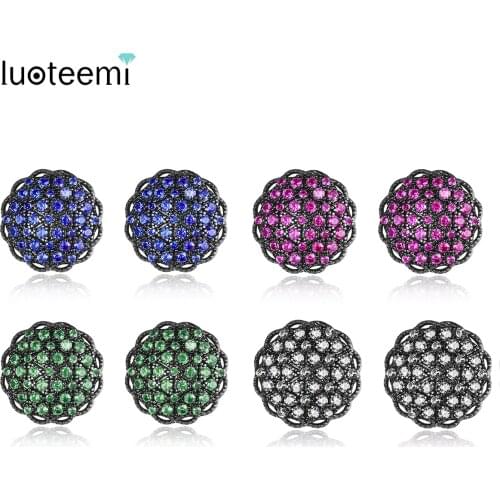 LUOTEEMI Gun Black Flower Shape Earrings for Women Girls Wedding Dating with Green/Red/Blue/White CZ Fashion Jewelry Brincos