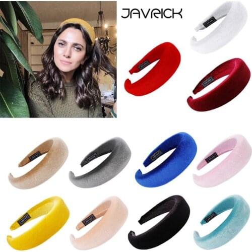 JAVRICK 2019 Women Padded Wide Sponge Headband Glitter Velvet Sweet Candy Color Hair Hoop Vintage Party Stretchy Thick Headpiece