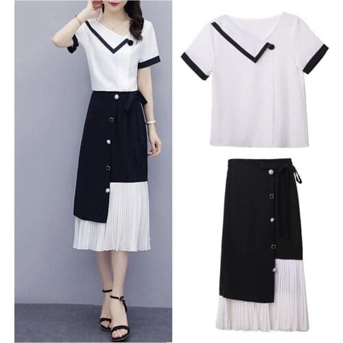 Temperament V-neck Chiffon Shirt Skirt Sets Women 2020 Summer New Fashion Two-piece Casual Chiffon Shirt Skirt Suit Womens Z822