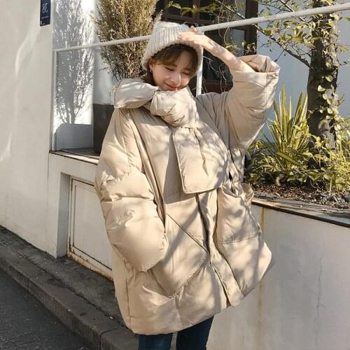 Winter Jacket Women Solid With Scarf Warm 2021 Female 90%White Duck Down Jacket Down Coat Loose Oversized Womens Long Down Parka