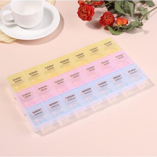 1pc 7 Days Weekly Transparent 21 Compartment Lid Tablet Pill Box Holder Medicine Storage Organizer Case Container