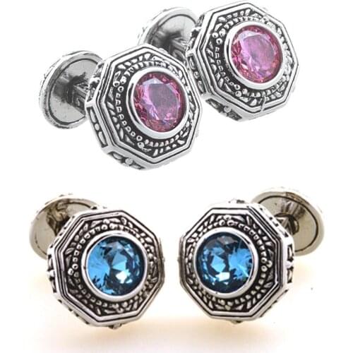 10pairs/lot Vingage Octangle Crystal Cufflinks Ancient Retro Engraving Pattern Cuff Links Mens Jewelry Accessory Wholesale