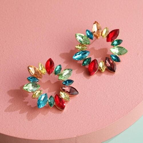 2020 New Fashion Simple Glass Crystal Earrings Women Round Geometric Statement Indian Earring Jewelry Female Party Earrings