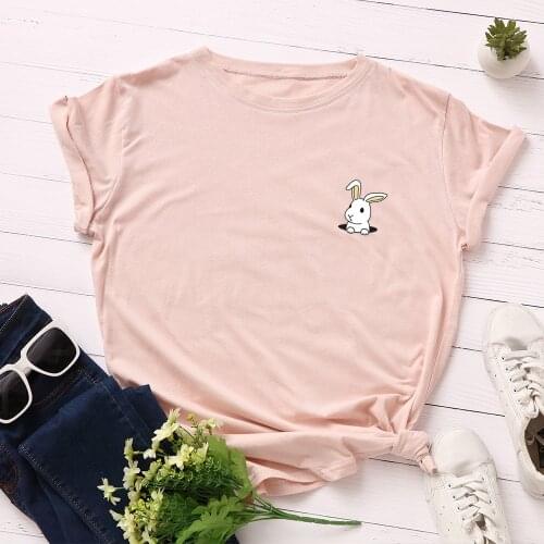 2021 Summer Fashion Cotton T Shirt Rabbit Print Women Tshirt Harajuku Shirt O Neck Short Sleeve Women Tees