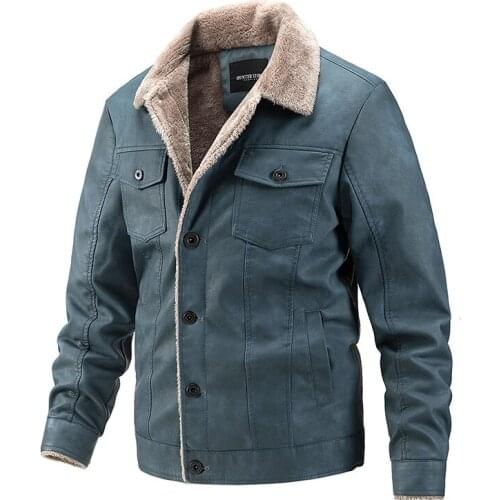 2021 Plush Leather Coat Mens PU Motorcycle Coat Ieisure Leather Jacket Men Fur Collar Warm Winter New Mens Jackets And Coats