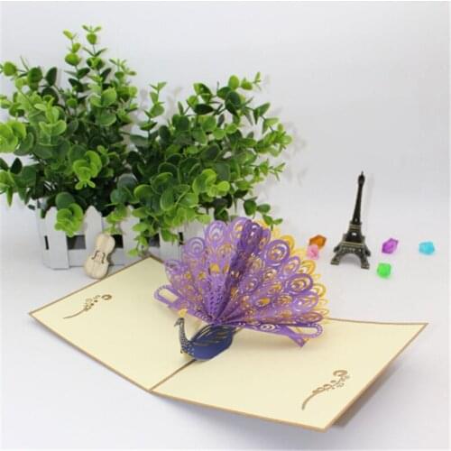 3D Cards Greeting Postcards Vintage Paper Popup Laser Cut Peacock Customize Invitations