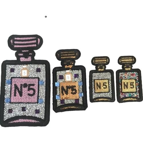 3D Rhinestone NO.5 Perfume Bottle Iron on Patches for Handbags Craft Hot Melt Crystal Bottle Patch DIY Accessories 4 styles