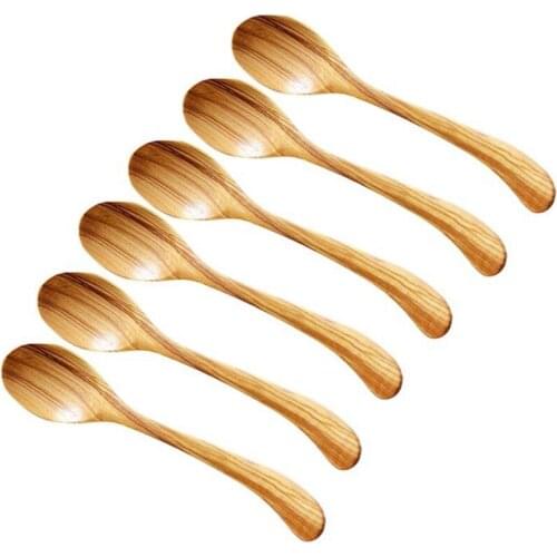 6 Pcs Olive Wood Spoon Set Wooden Spoons Soup Spoons Coffee Tea Stirring Serving Utensils for Kitchen Mixing Cooking