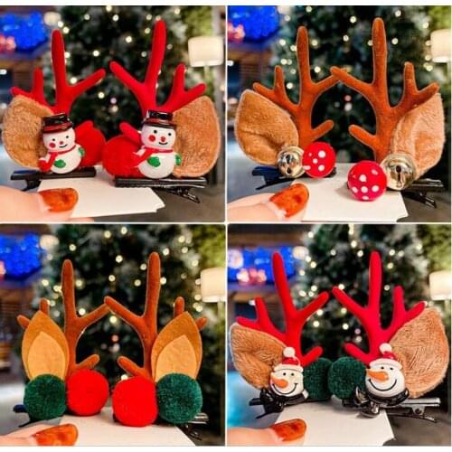 60pairs/lot DIY Simple Multi Plush Balls Christmas Hair Duck Clips Antlers Baby Hairpins Hair Styling Tools Accessories HA1705