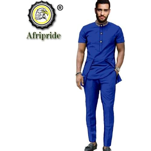 African Clothes for Men Embroidery Short Sleeve Shirt and Pant 2 Piece Set Dashiki Outfit Plus Size Tracksuit Blouse S2116011