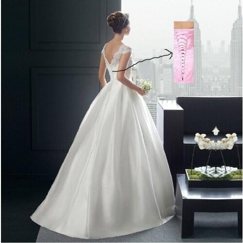 Famous Design Satin Wedding Dress with Pocket V-Pocket Pocket Cutout Side Open Back Wedding Dress long party dress