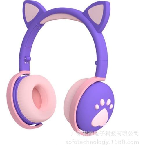 Wireless Headphones Bluetooth LED Light Up 7 Color Blinking Cat Ear Over Ear/On Ear Safe Foldable Headset Stero with Microphone